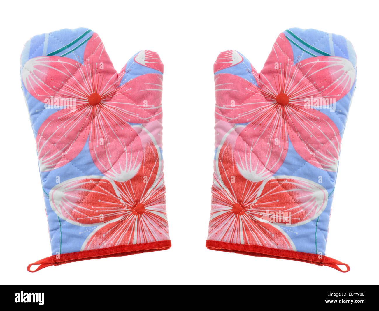 Paire de mitaines isolation de chaleur cuisine isolated on white Banque D'Images