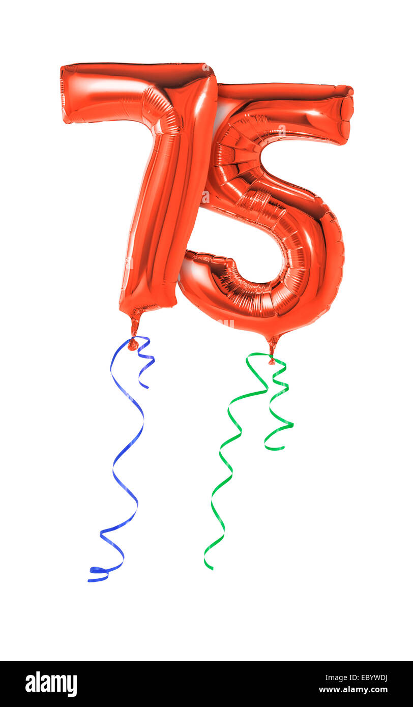 Ballons rouge avec ruban - Numéro 75 Banque D'Images