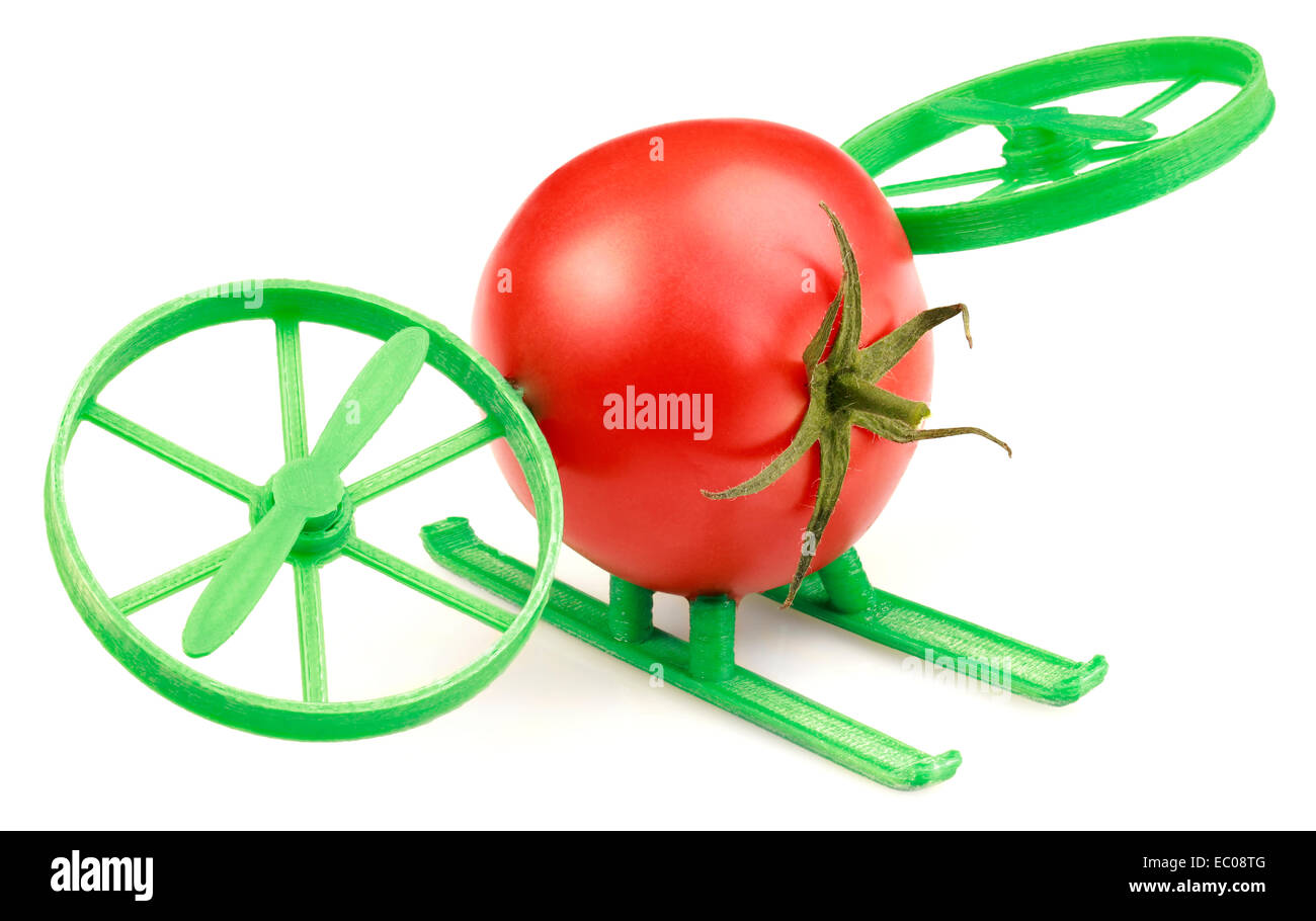 Jouet aéroglisseur conceptuelle faite de plastique et de tomate Banque D'Images