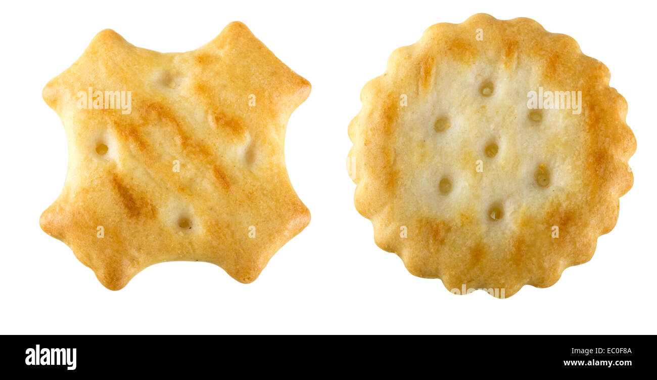 Deux crackers isolated over white background Banque D'Images