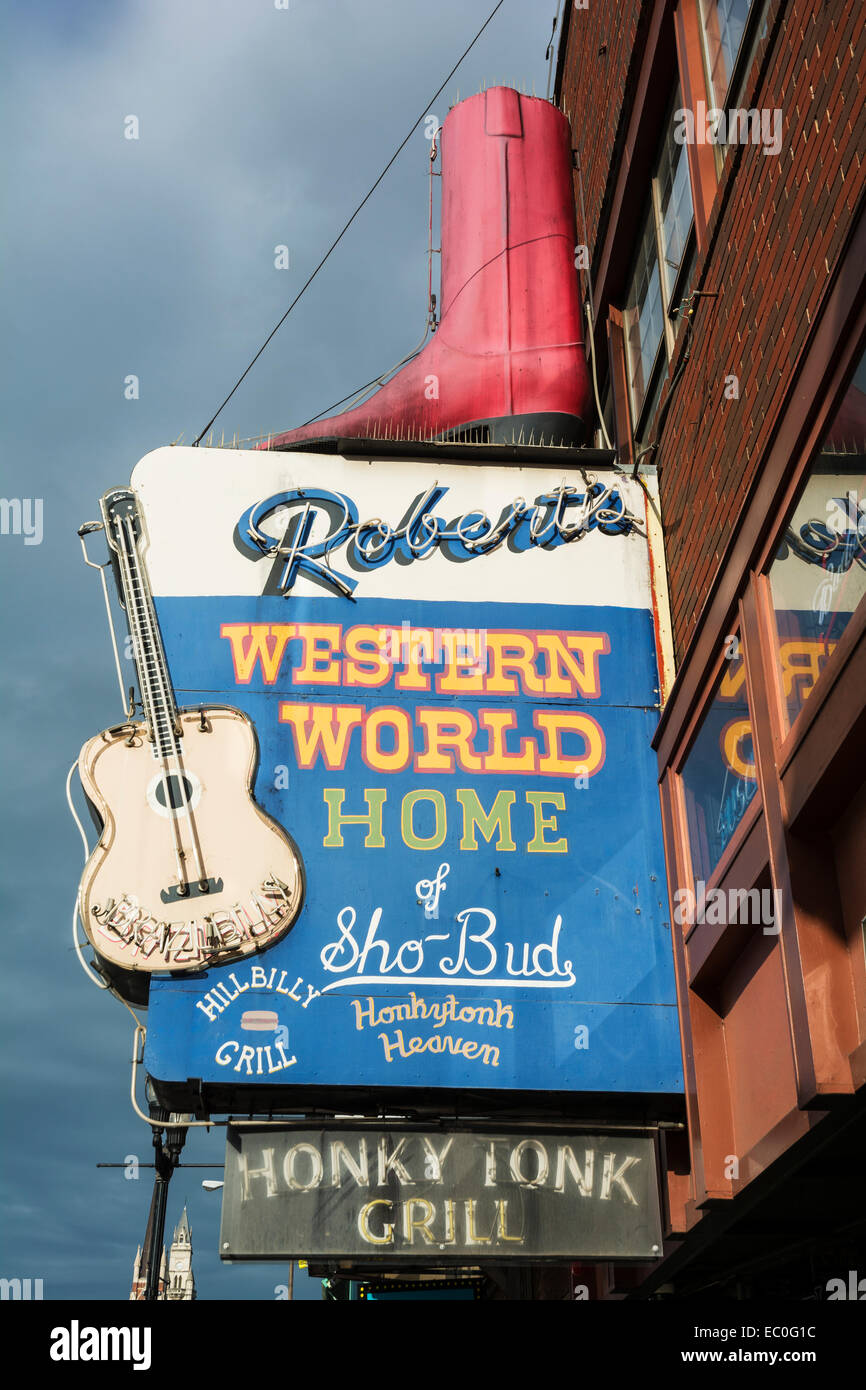 New York, Nashville, centre-ville, du quartier, Broadway, Robert's monde occidental, lieu de musique bar honky tonk Banque D'Images