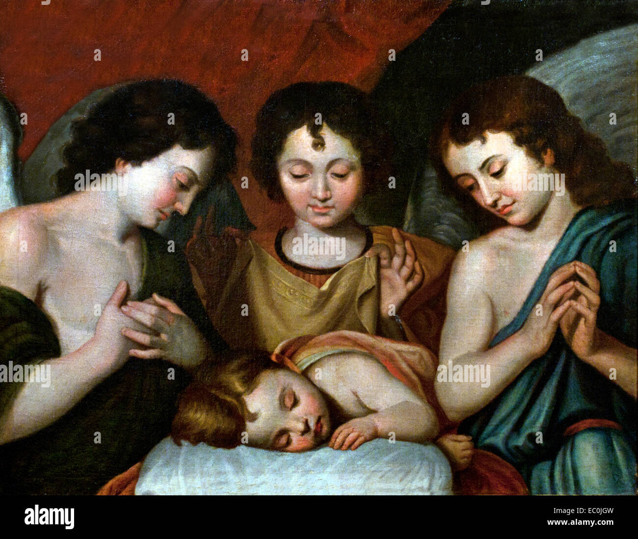 Enfant Jésus par trois anges par Simon Peti ou Espagnol Espagne 1665-1714 Pitti Banque D'Images