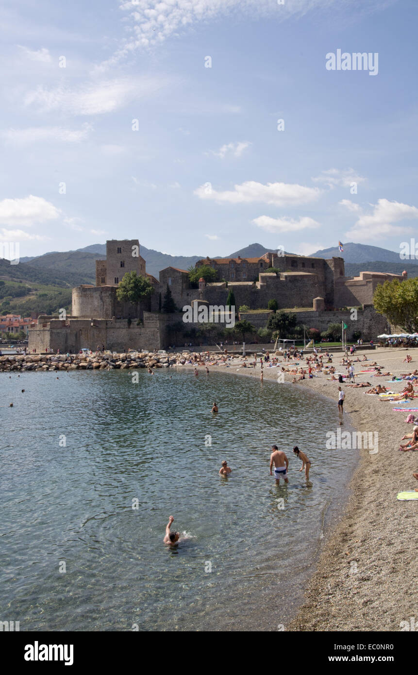 Collioure plage Boramar Banque D'Images