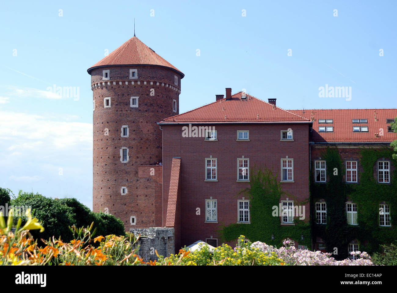 Tour de la forteresse sur la colline de Wawel de Cracovie en Pologne. Banque D'Images