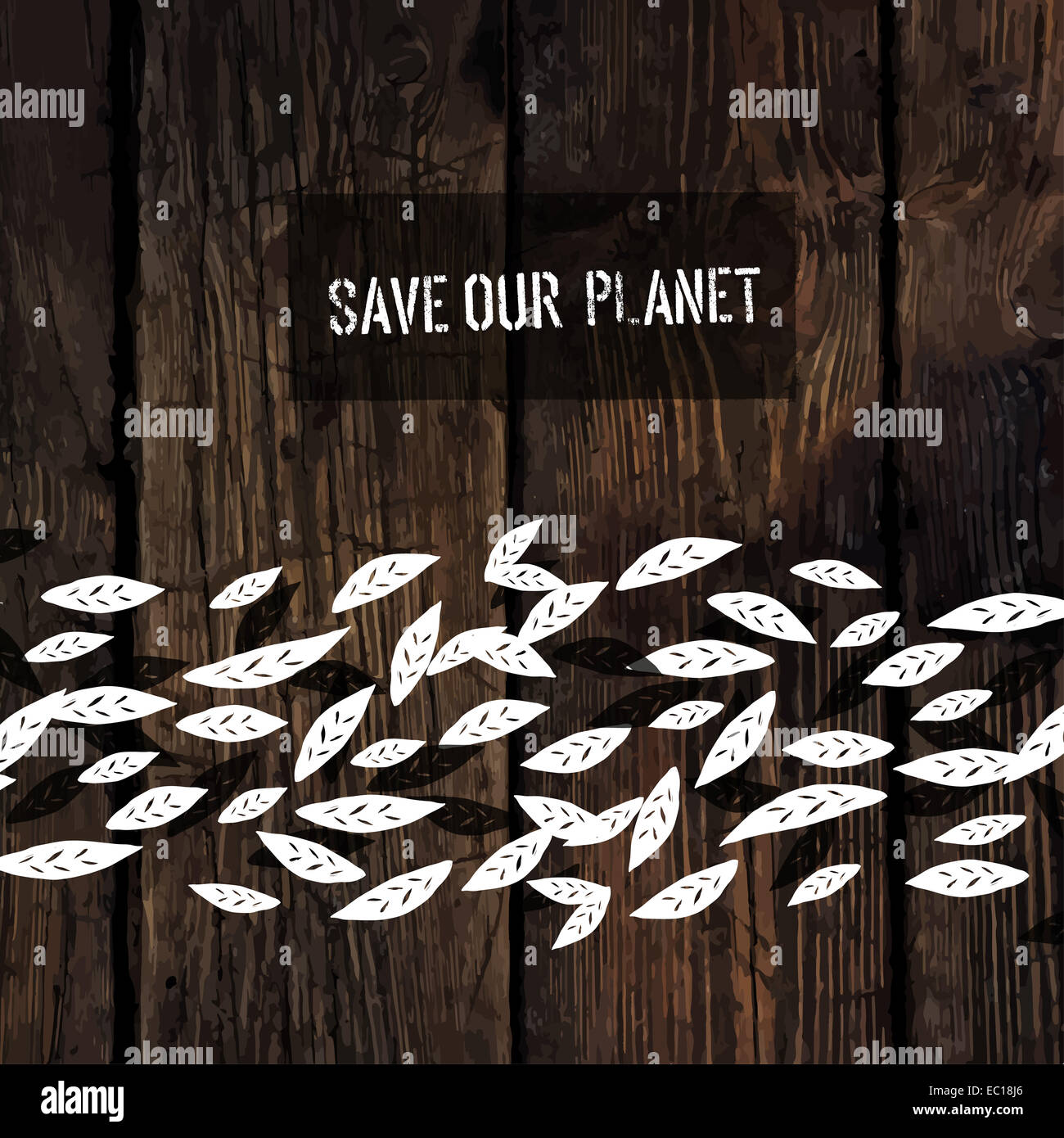 Les feuilles sur la texture en bois. Concept de l'affiche de l'écologie Banque D'Images