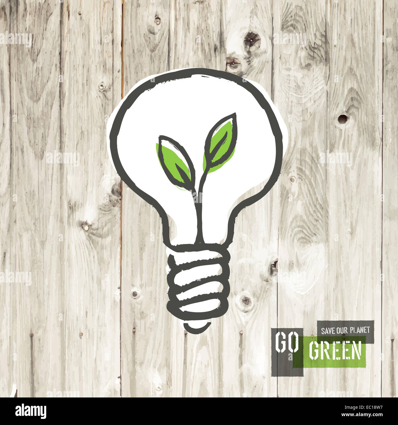 Eco Green Energy concept, plante qui pousse à l'intérieur de l'ampoule, sur la texture en bois. Banque D'Images