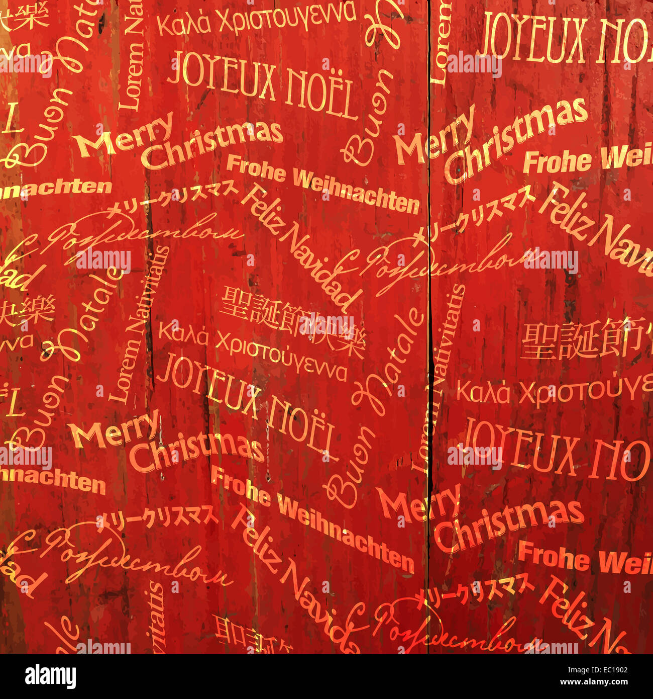 Mots Noël en bois rouge sur la texture. Vector Banque D'Images