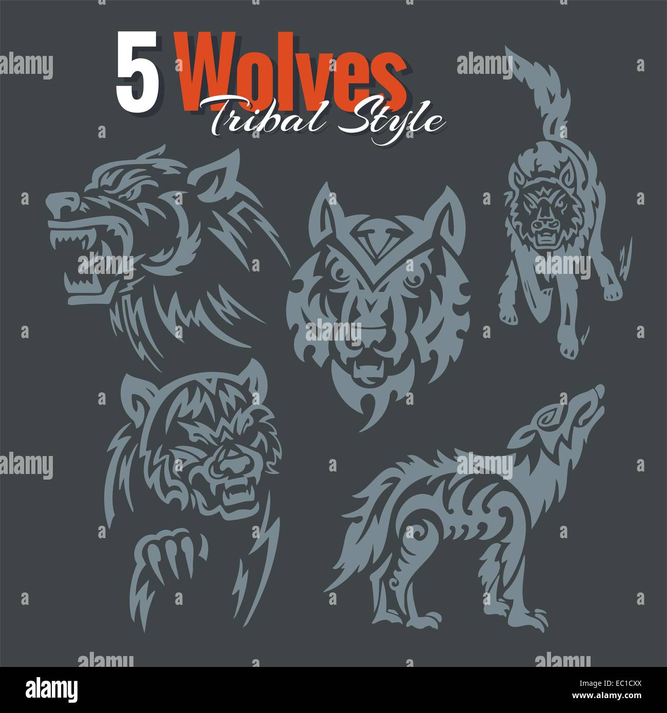 Loups de style tribal. Ensemble. Banque D'Images
