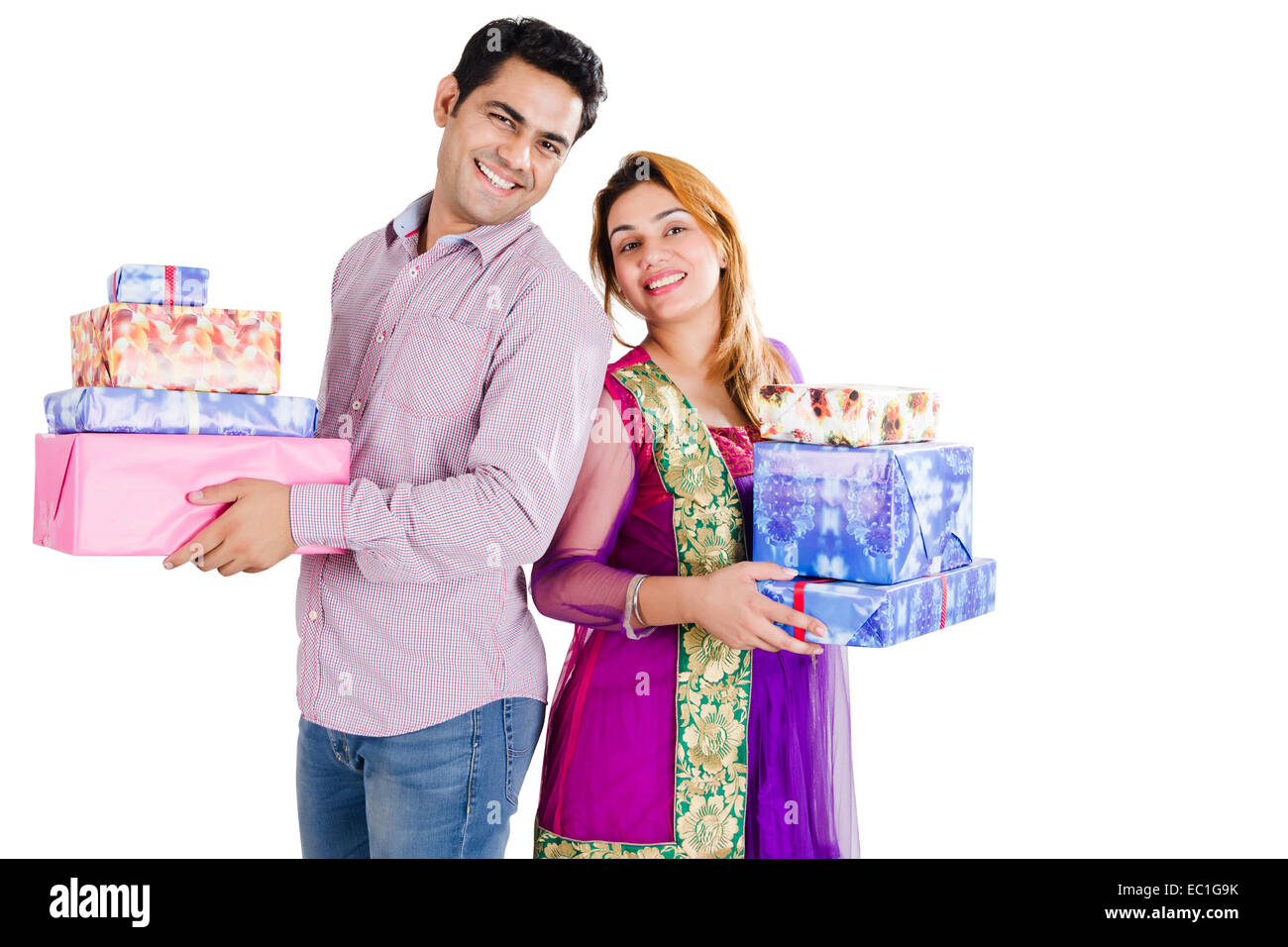 Couple marié indien shopping cadeaux Banque D'Images