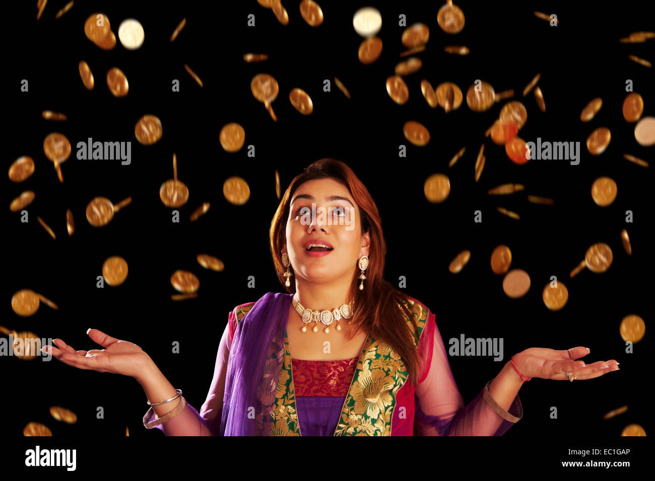 Dame indien Diwali Pièce d'or de loterie Banque D'Images