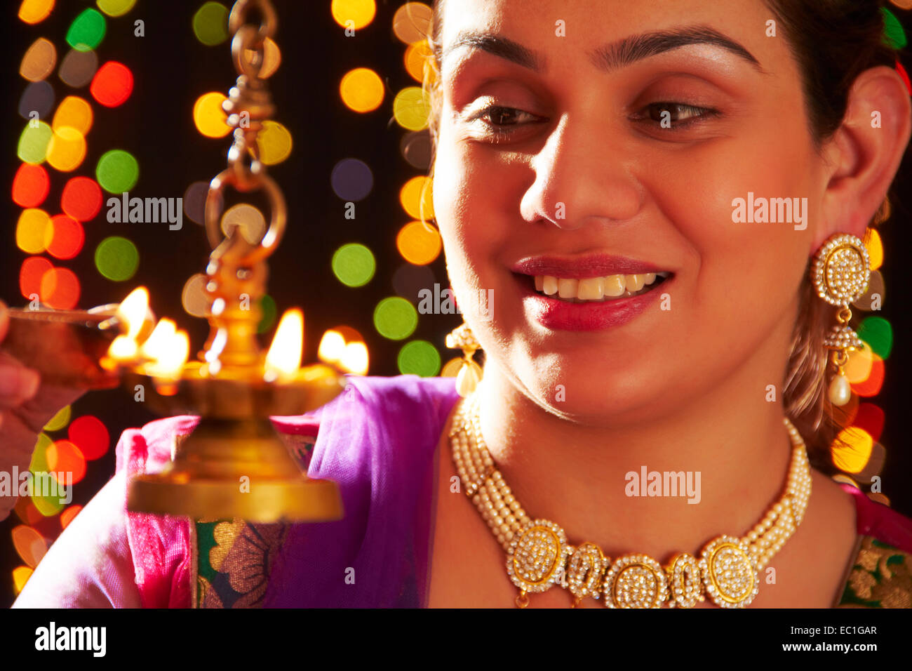 Diwali Festival dame indienne culte Banque D'Images