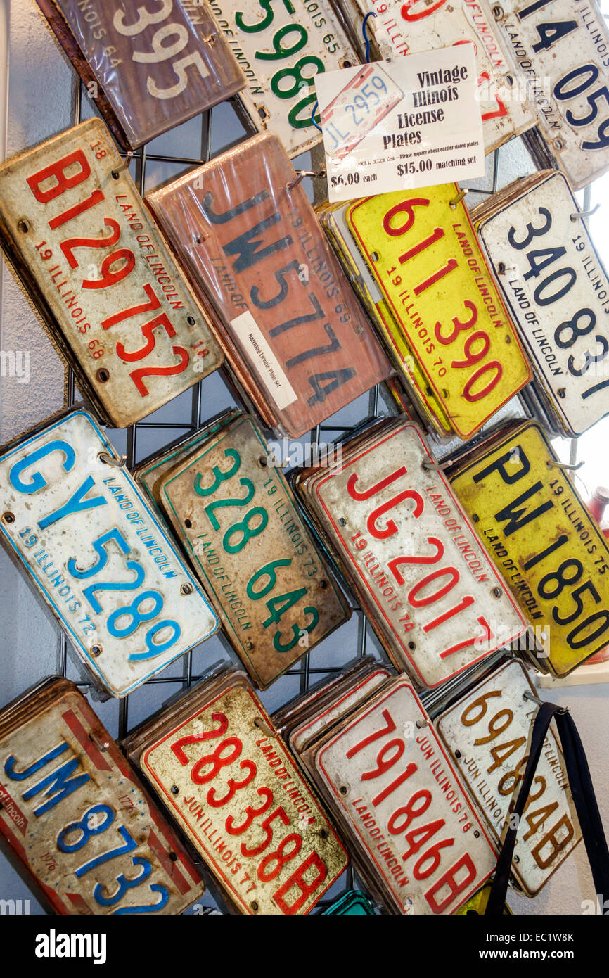 Illinois, Midwest, Hamel, route historique 66, boutique de cadeaux, souvenirs, plaques d'immatriculation, vente de produits d'exposition, voyages des visiteurs tournée touris Banque D'Images
