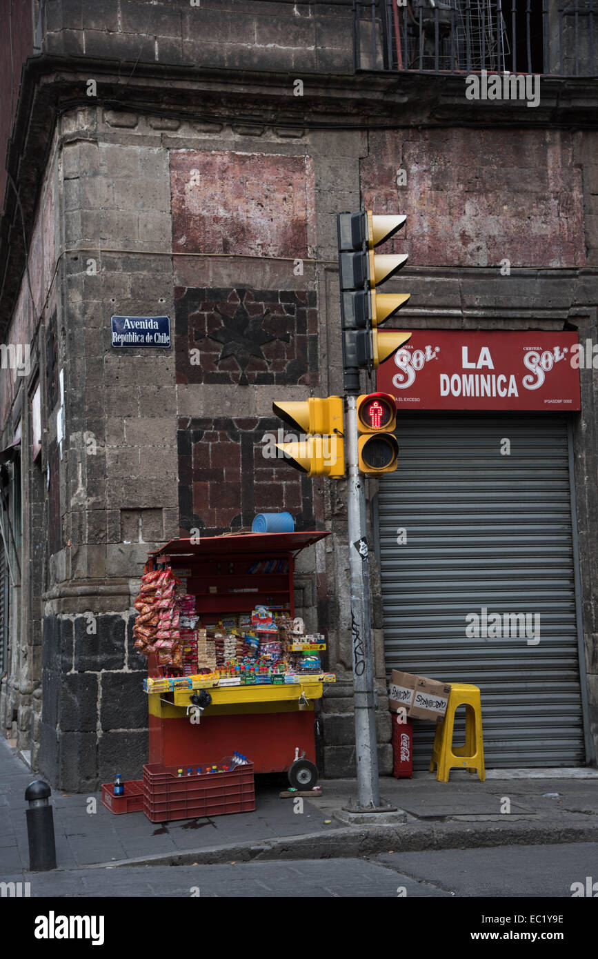Signal et petite boutique,Mexico,Mexique Banque D'Images