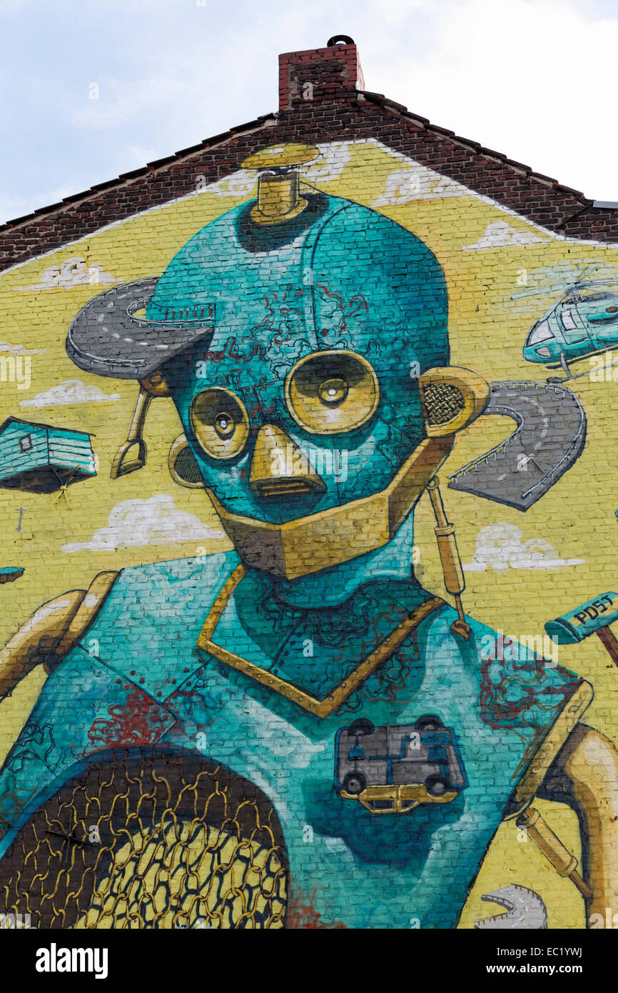 Murale robot du street art artiste Pixel Pancho, Düsseldorf, Rhénanie du Nord-Westphalie, Allemagne Banque D'Images
