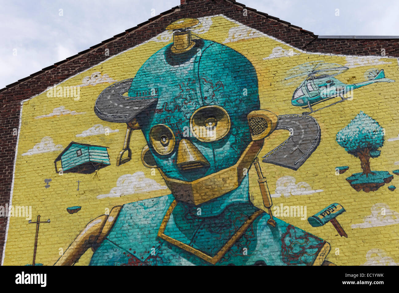 Murale robot du street art artiste Pixel Pancho, Düsseldorf, Rhénanie du Nord-Westphalie, Allemagne Banque D'Images