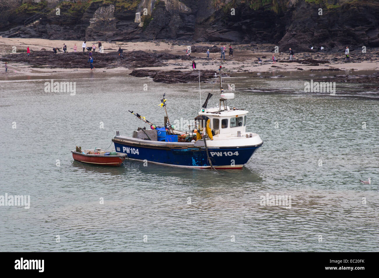 Des bateaux de pêche à l'ancre dans le Cornish village de pêcheurs de Port Isaac. Banque D'Images
