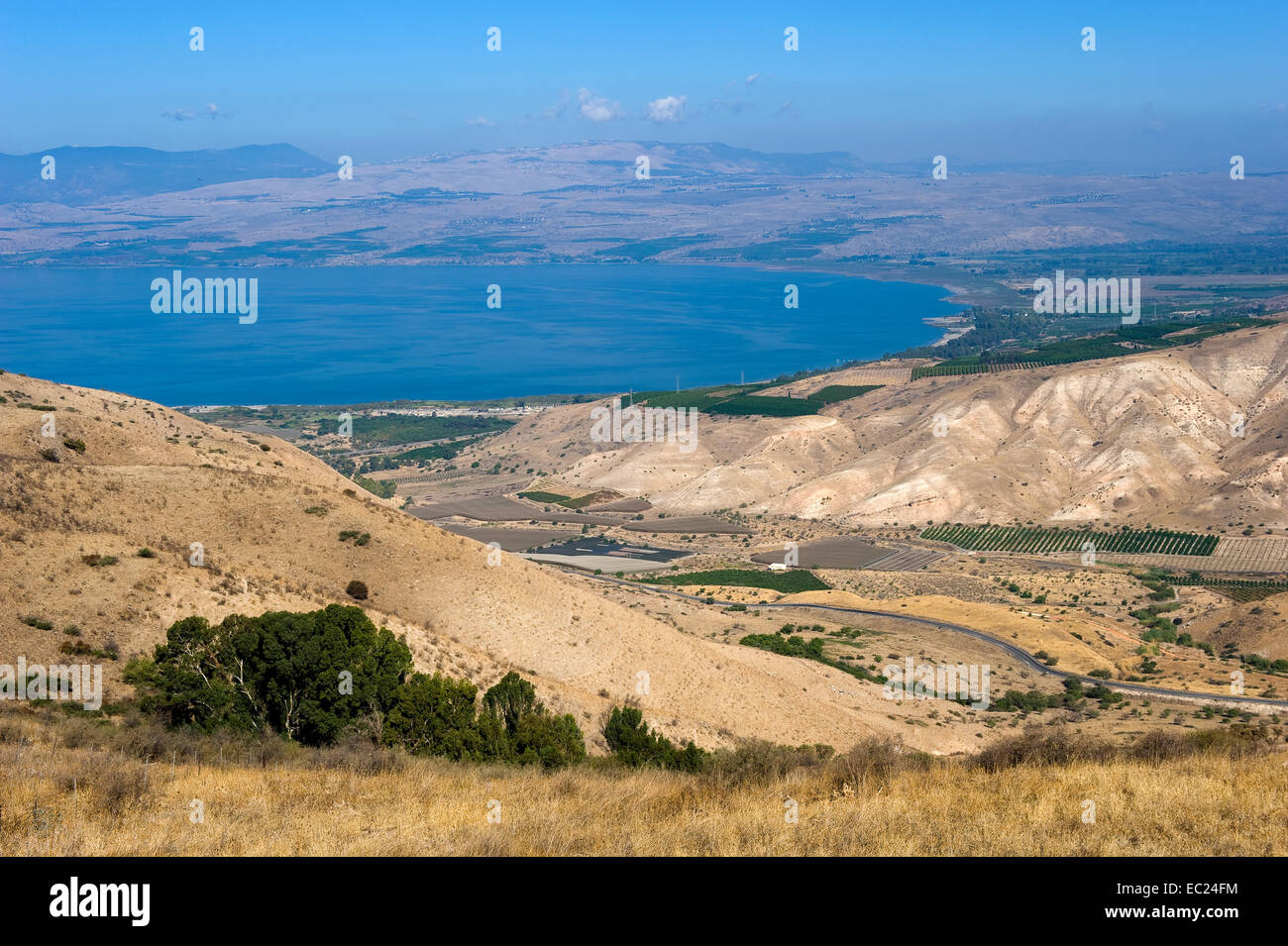 La partie nord de la mer de Galilée en Israël vu depuis les hauteurs du Golan Banque D'Images