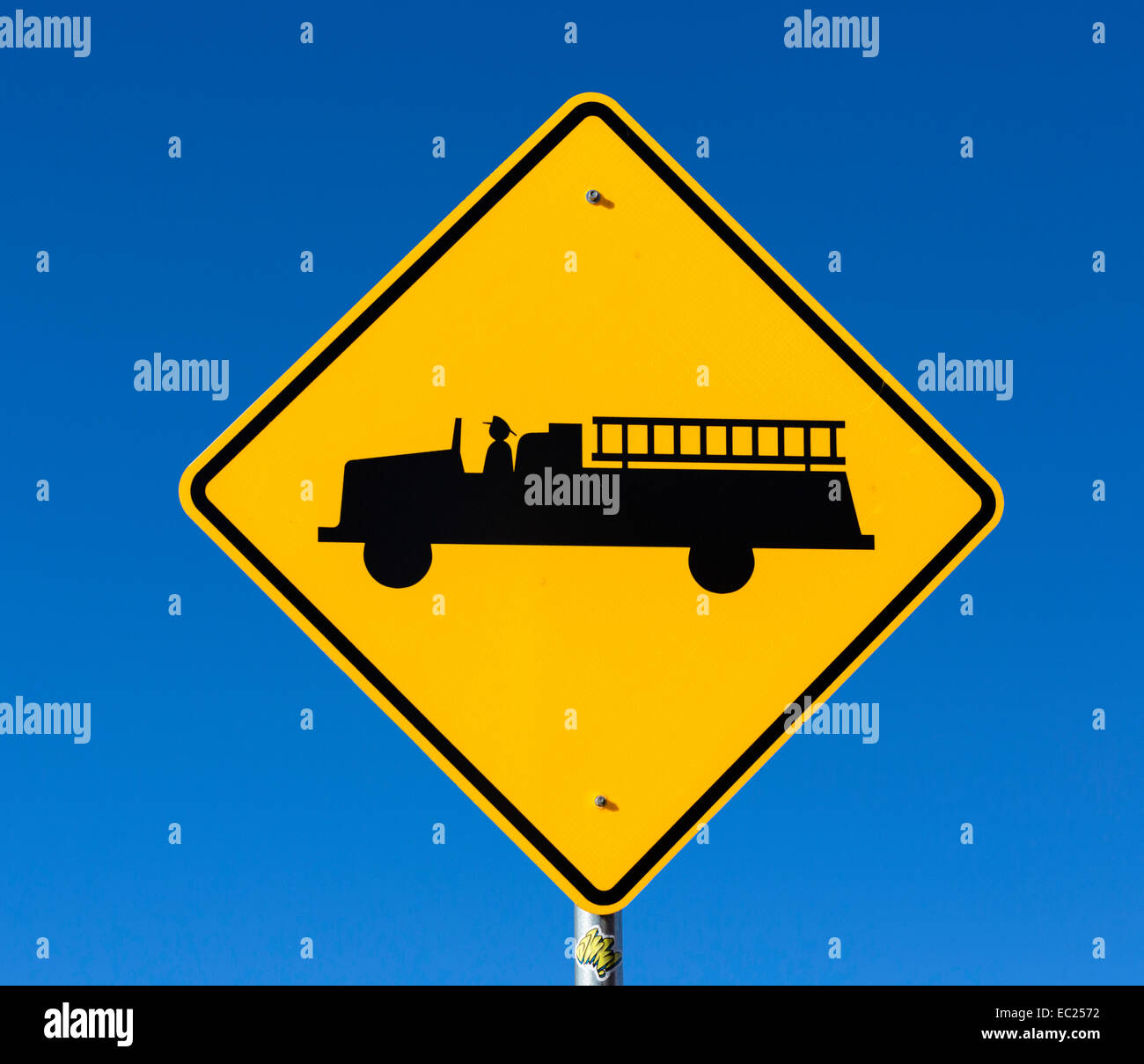 Camion à incendie panneau d'avertissement, USA Banque D'Images