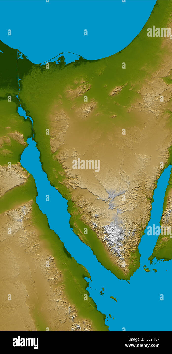 Vue satellite de la péninsule de Sinaï, Mer Rouge Banque D'Images