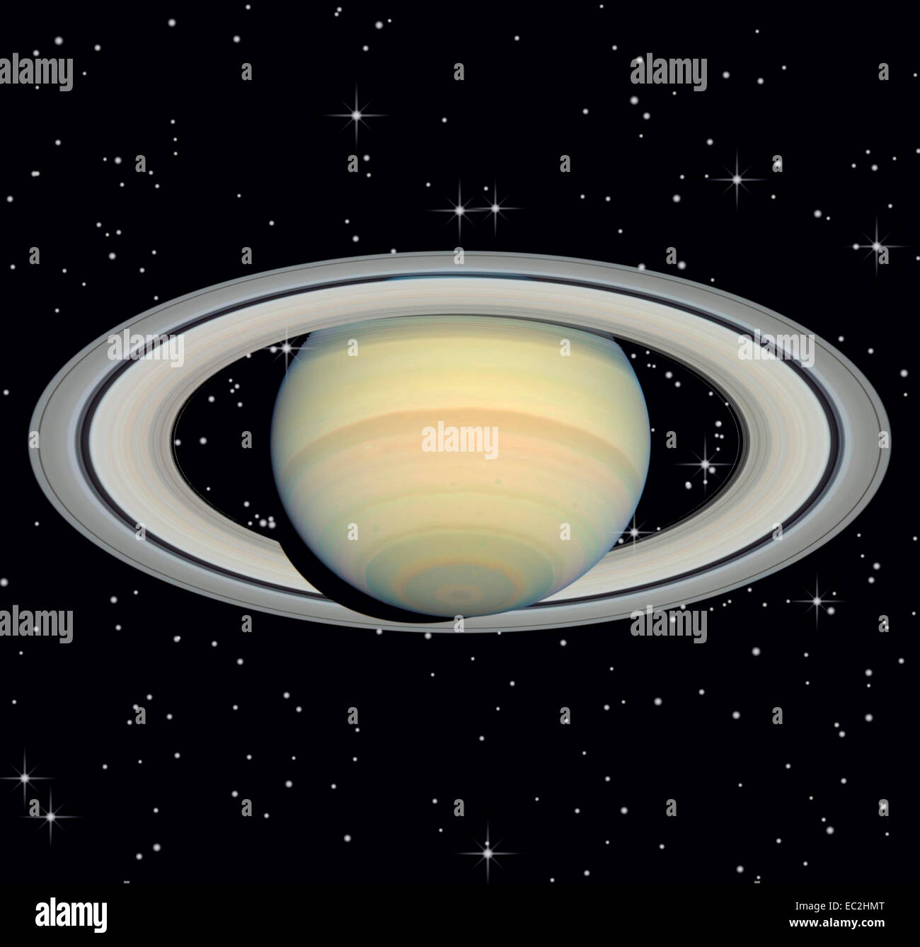 Saturne dans un ciel étoilé de nuit Banque D'Images