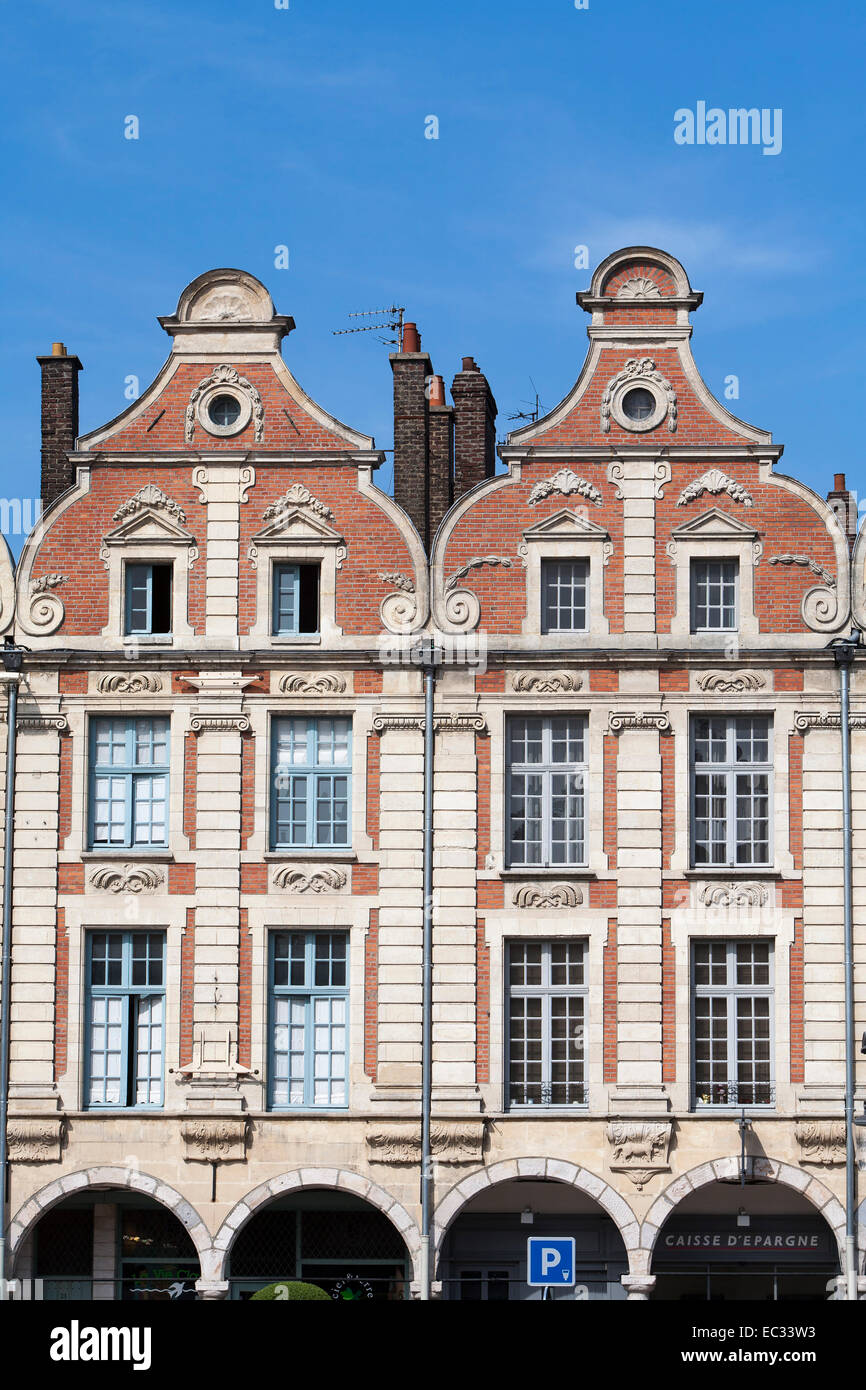 France, Ile-de-France, l'Artois, Arras, bâtiment à pignons, architecture flamande Banque D'Images