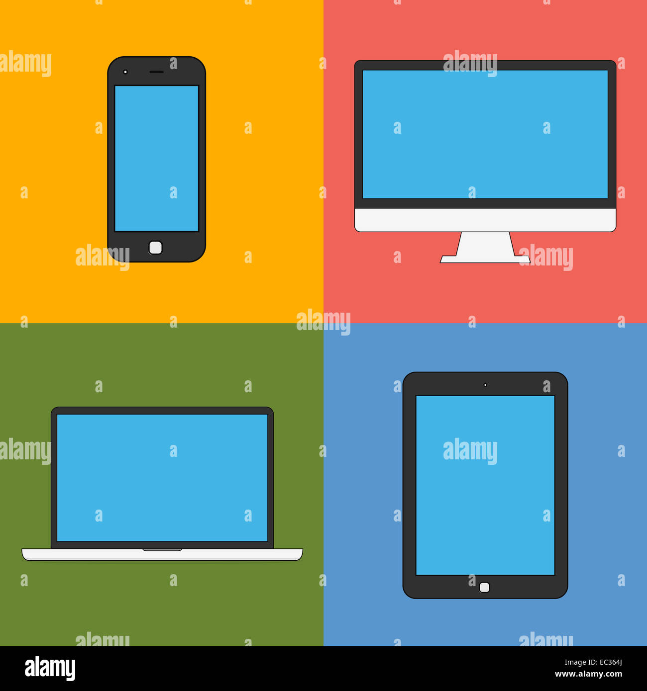 Ordinateur Ordinateur portable, tablette, smartphone et moniteur Banque D'Images