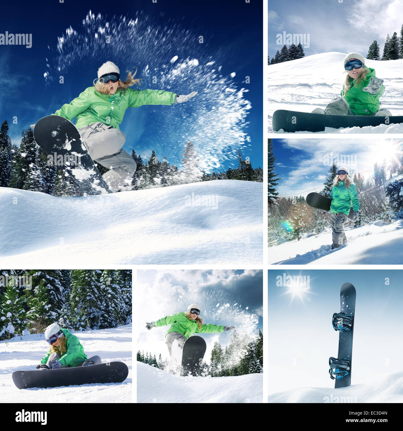 Snowboarder thème collage composé de quelques images différentes Banque D'Images
