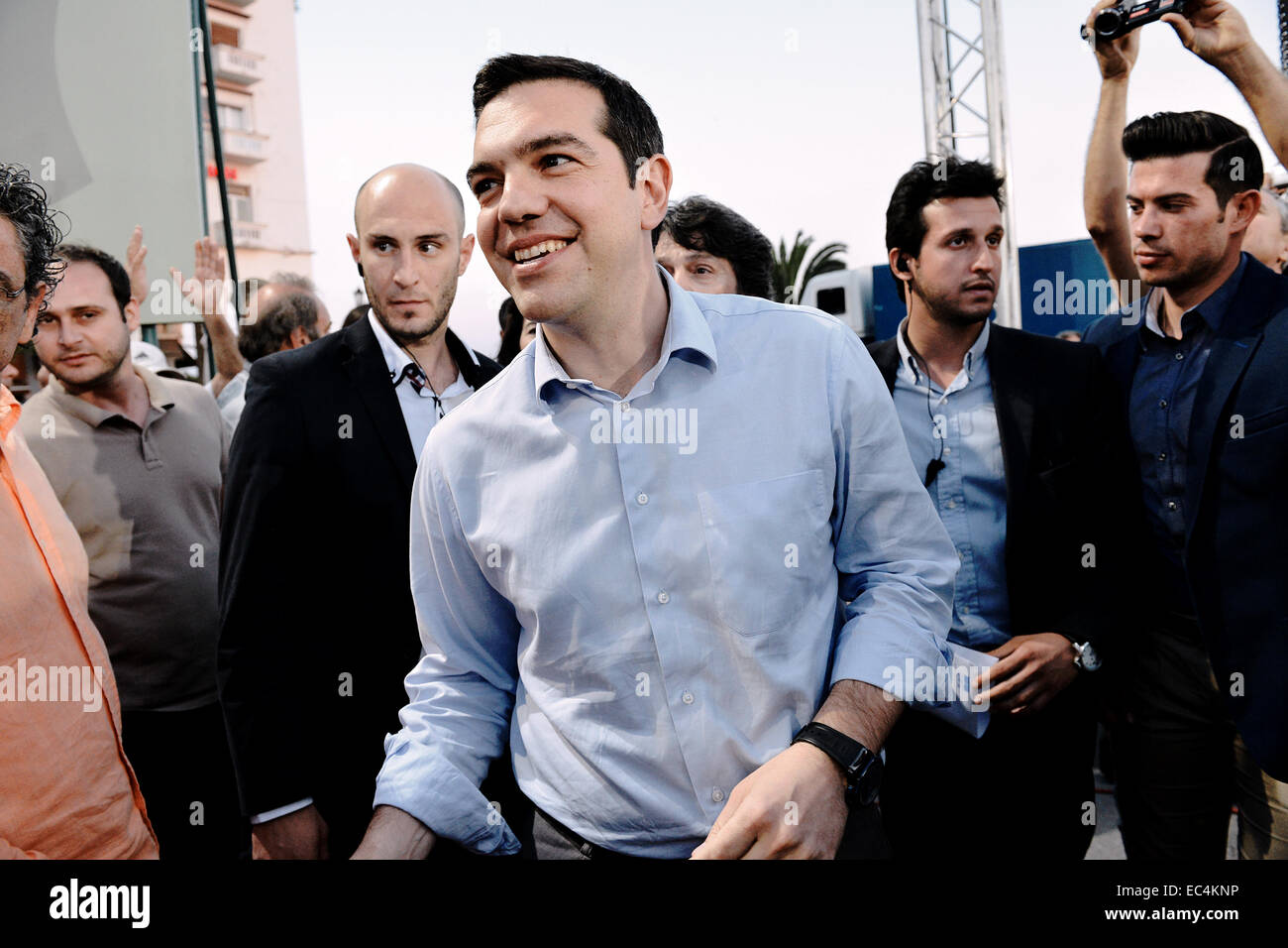 Alexis Tsipras, prononce un discours à Thessalonique avant la municipalité grecque La Grèce, Élections 2014 Banque D'Images