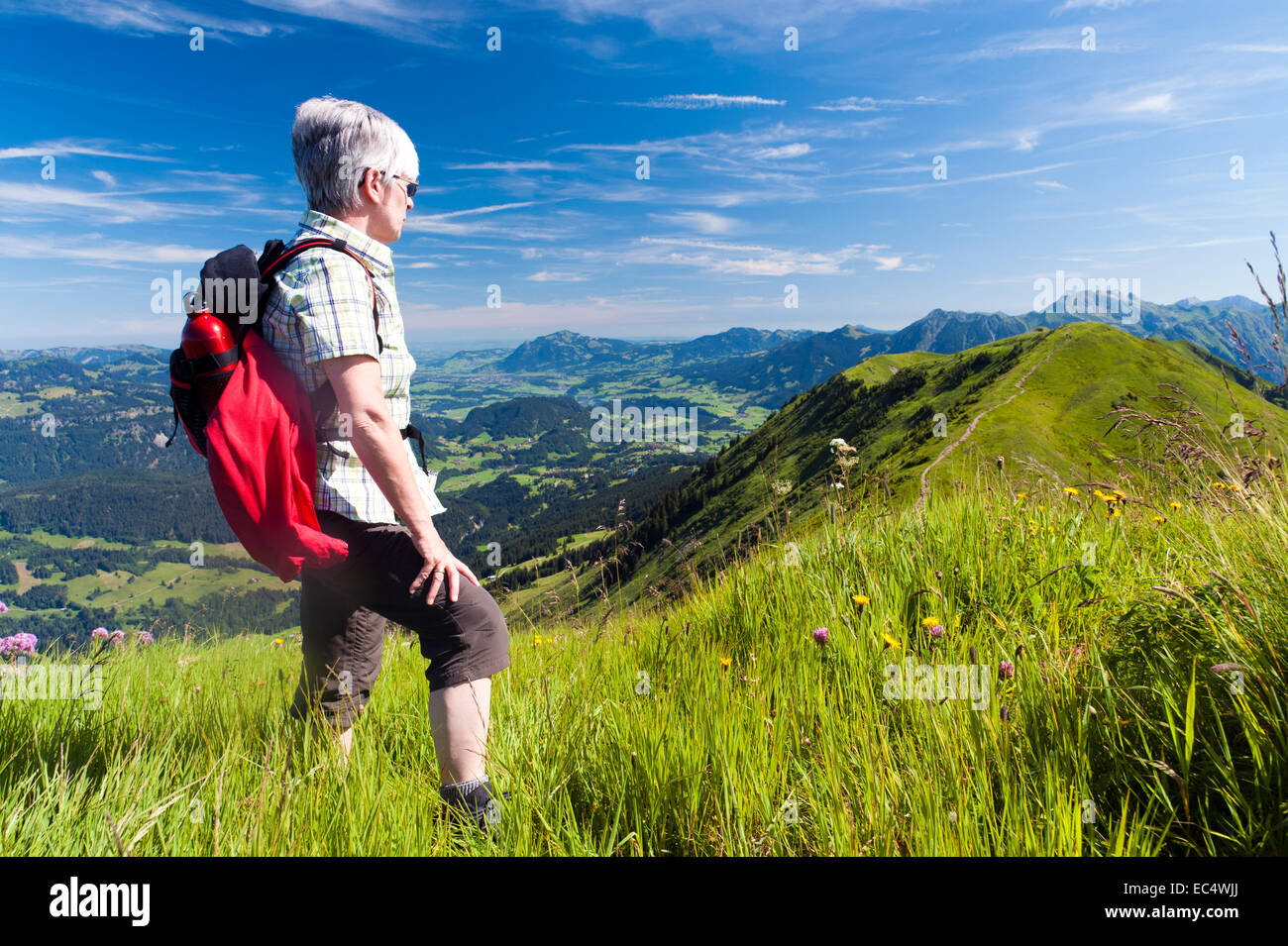 Femme se dresse sur un Söllereck Alpe à jusqu'à Banque D'Images