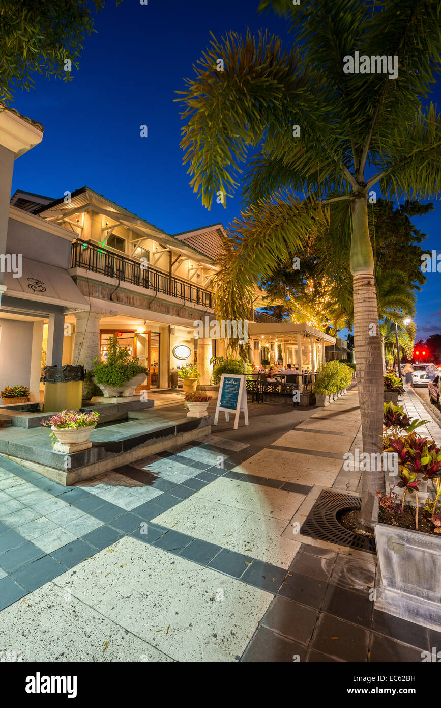 Cinquième avenue,naples,Floride,USA,soir,soirée,feux,street,rue principale, Banque D'Images