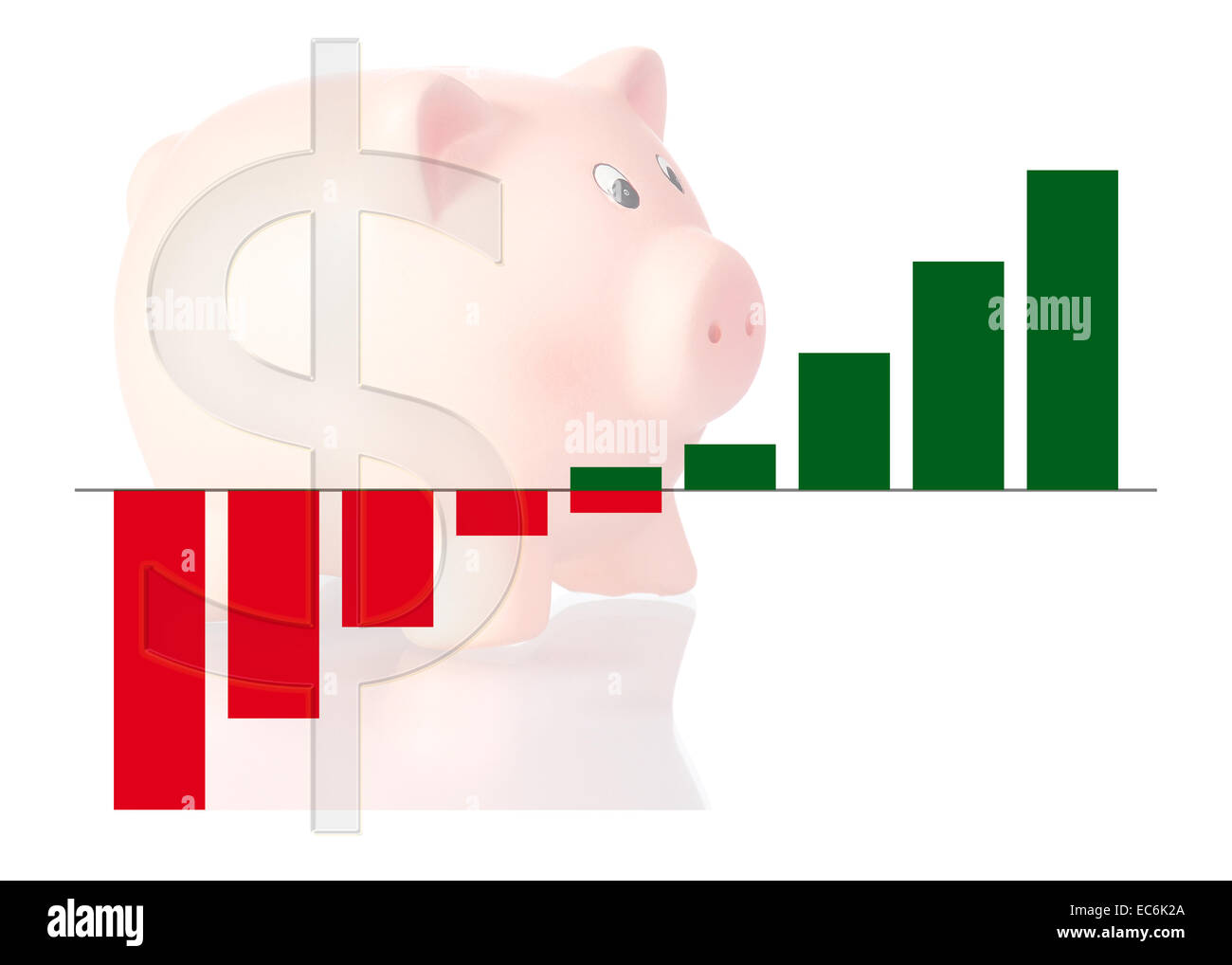 Diagramme en barres tirelire et symbole du dollar Banque D'Images