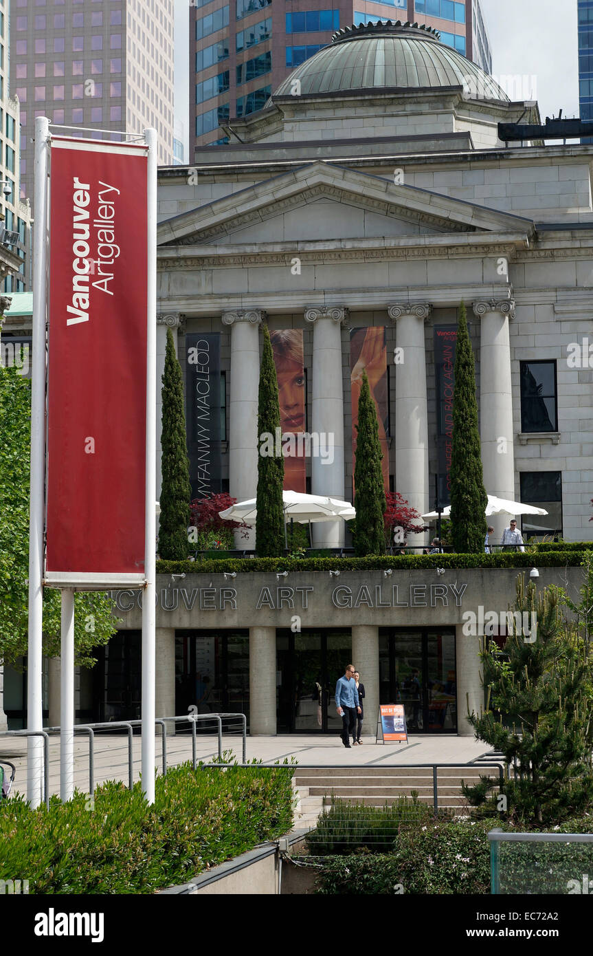 Entrée principale de la Vancouver Art Gallery sur Robson Square, Vancouver, BC, Canada Banque D'Images