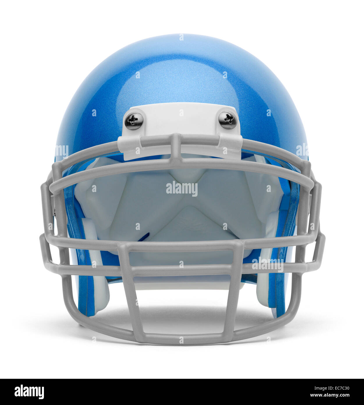 Football Helmet bleue Vue de l'avant avec copie espace isolé sur fond blanc. Banque D'Images