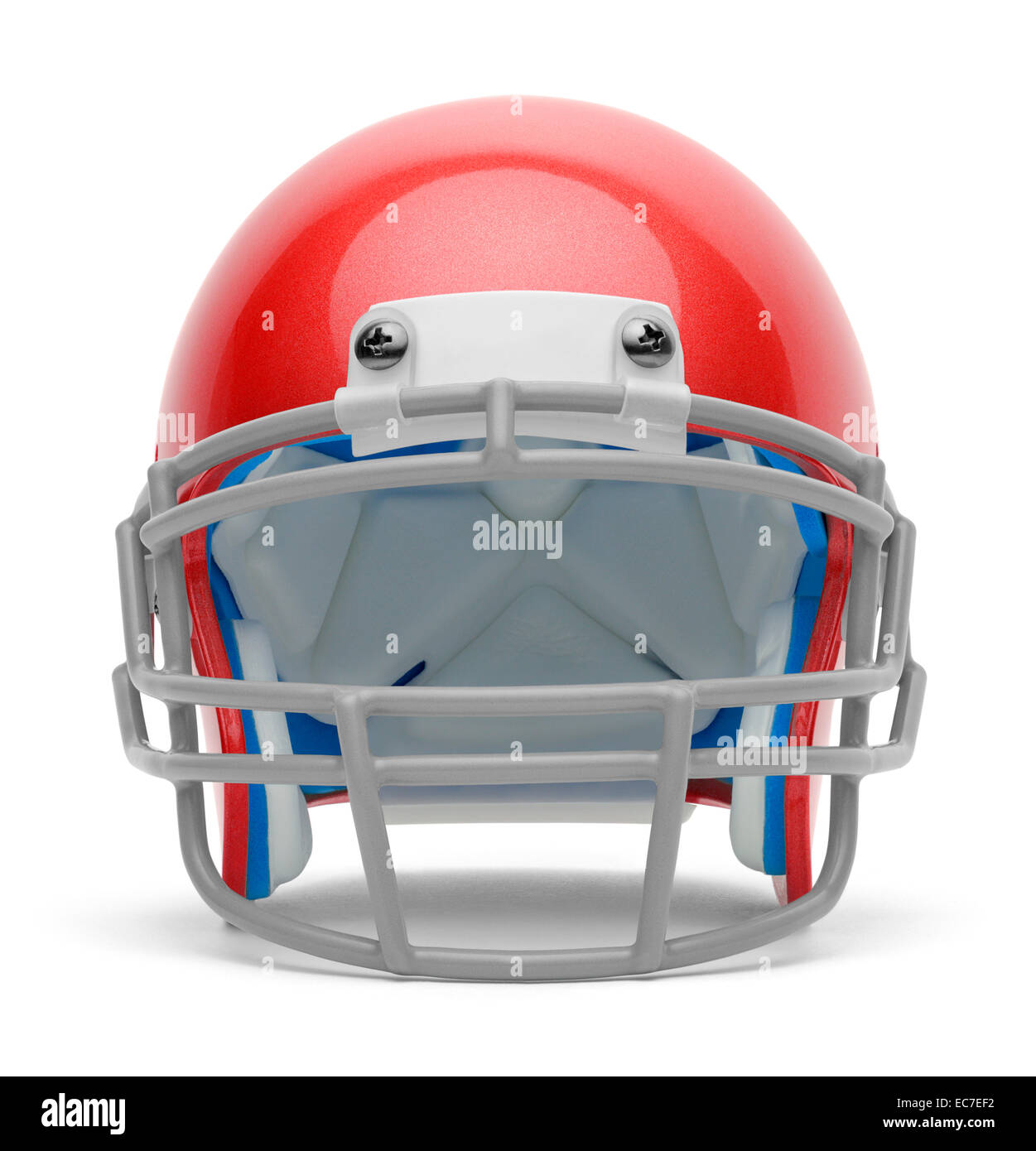 Football Helmet rouge vue de l'avant avec copie espace isolé sur fond blanc. Banque D'Images