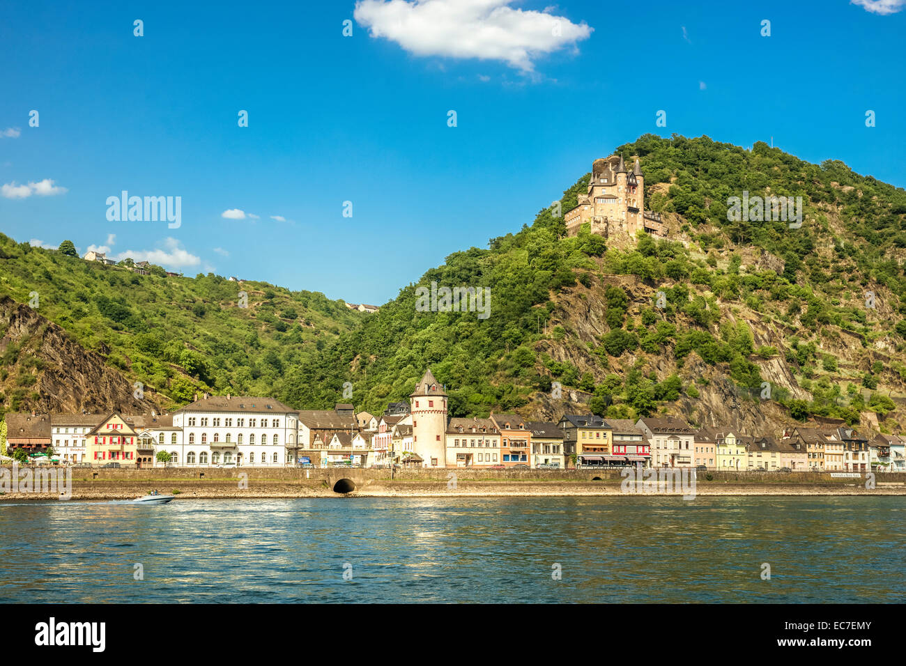 Allemagne, Rhénanie-Palatinat, St Goarshausen avec Château Katz Banque D'Images