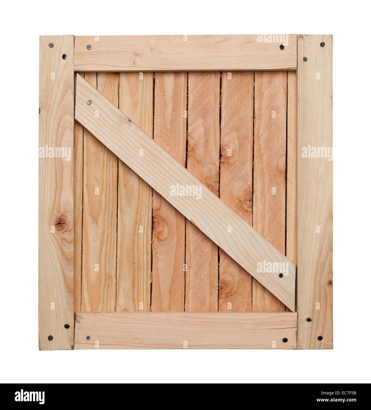 Côté de caisse en bois avec copie espace isolé sur fond blanc. Banque D'Images