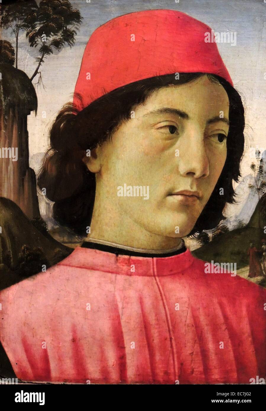 Domenico Ghirlandaio (1449-1494), portrait d'un jeune homme. Tempera sur panneau. Peint en 1480, la ce portrait a été à la hauteur de la mode de Florence. La vue de trois-quarts a été de remplacer le traditionnel portrait de profil - Hubert Robert Sam sa figure à un angle. Banque D'Images