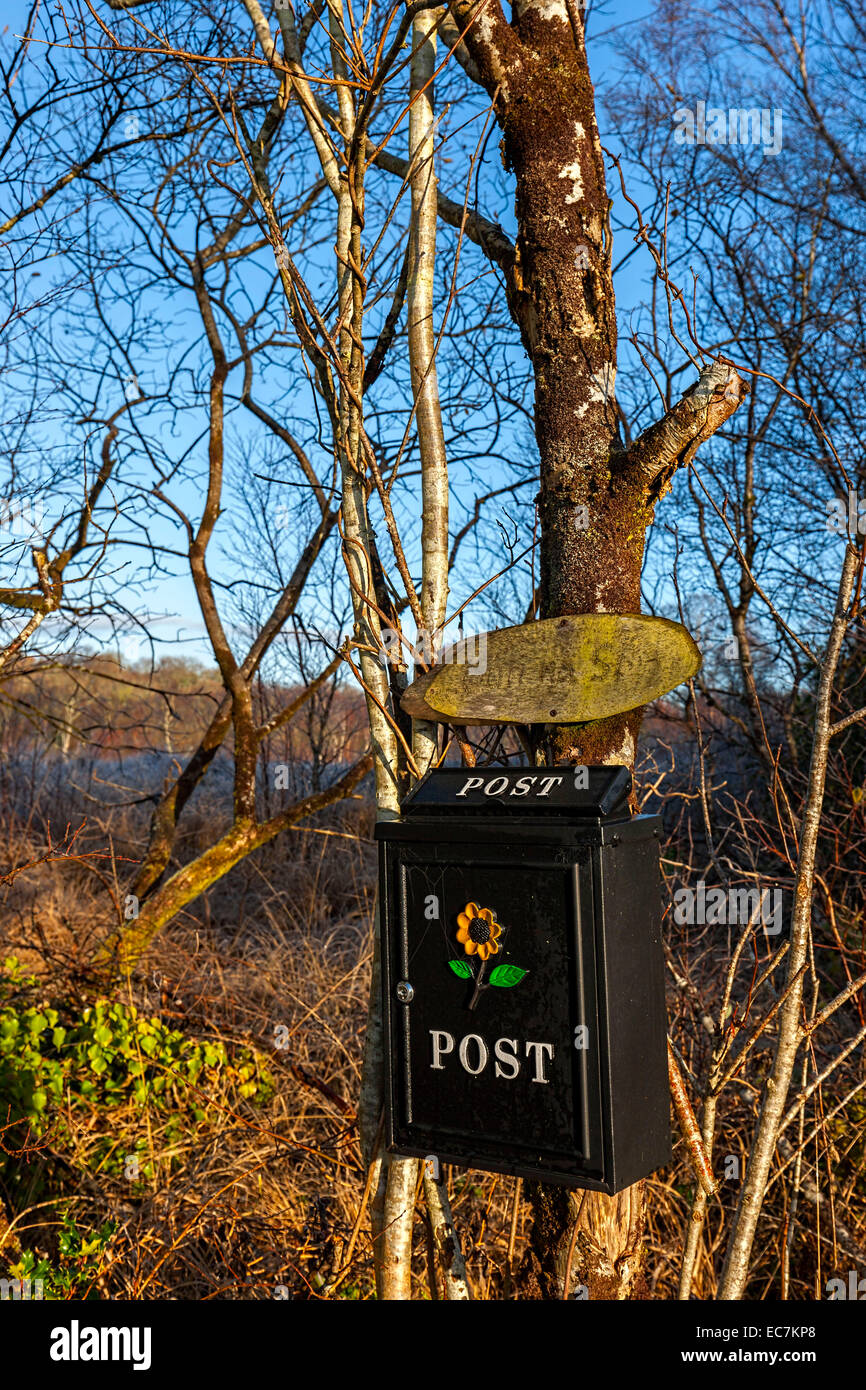 Lettre post irlandais fort dans les régions rurales de pays, Comté de Mayo, République d'Irlande, Europe. Banque D'Images