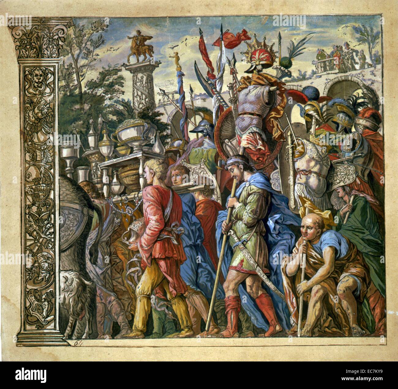 Le triomphe de Jules César par Andrea Andreani, 1599. Planche 6 de la série, montrant les gens en procession triomphale de Jules César Banque D'Images