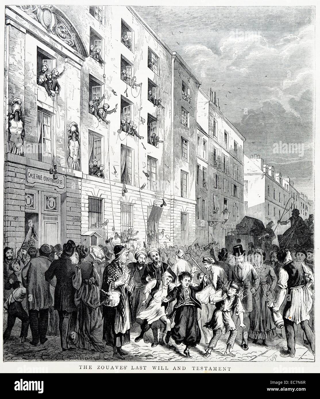 La gravure représente le zouave, le titre donné à certains régiments d'infanterie légère dans l'armée française, dernier testament. Datée 1870 Banque D'Images