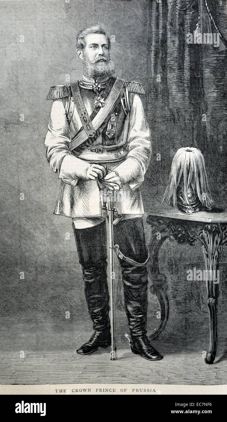 Gravure de Frederick Wilhelm Nikolaus Karl III de Prusse (1831-1888) a été l'empereur allemand et roi de Prusse pour 99 jours en 1888, l'année des trois empereurs. Datée 1870 Banque D'Images