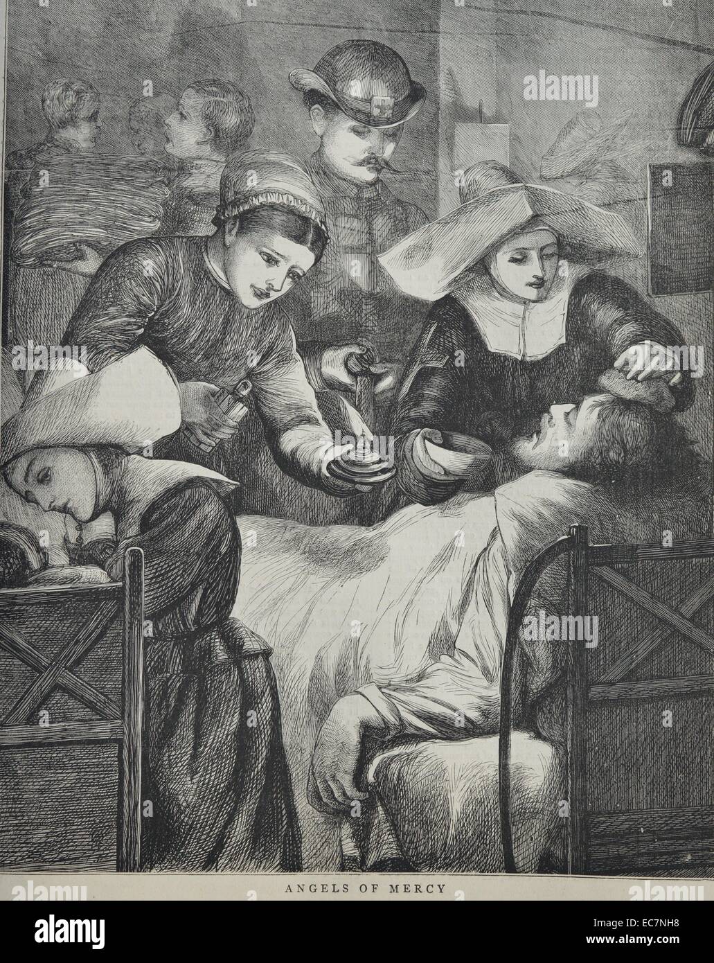 La gravure représente les soeurs blessés. Datée 1870 Banque D'Images