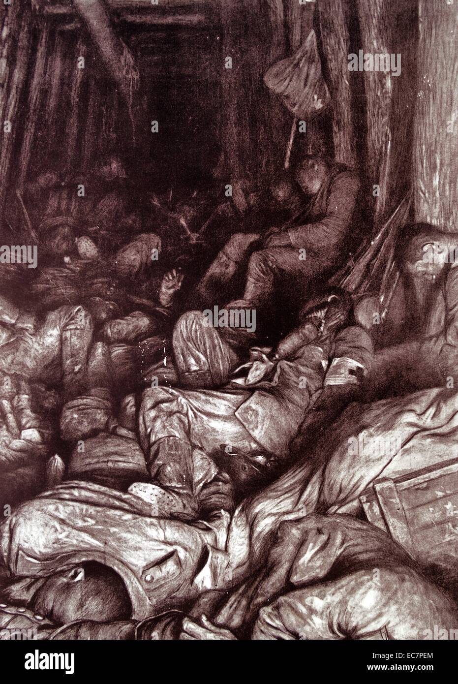 Les soldats coloniaux français meurent d'asphyxie dans une tranchée quelque part en France, pendant la Première Guerre mondiale 1915 Banque D'Images