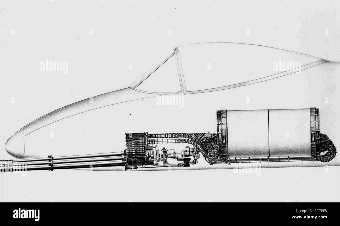 Croquis d'un General Electric GAU-8/A, montrant l'emplacement approximatif de l'arme lorsque installé - pas à l'échelle. Daté de 1970 Banque D'Images