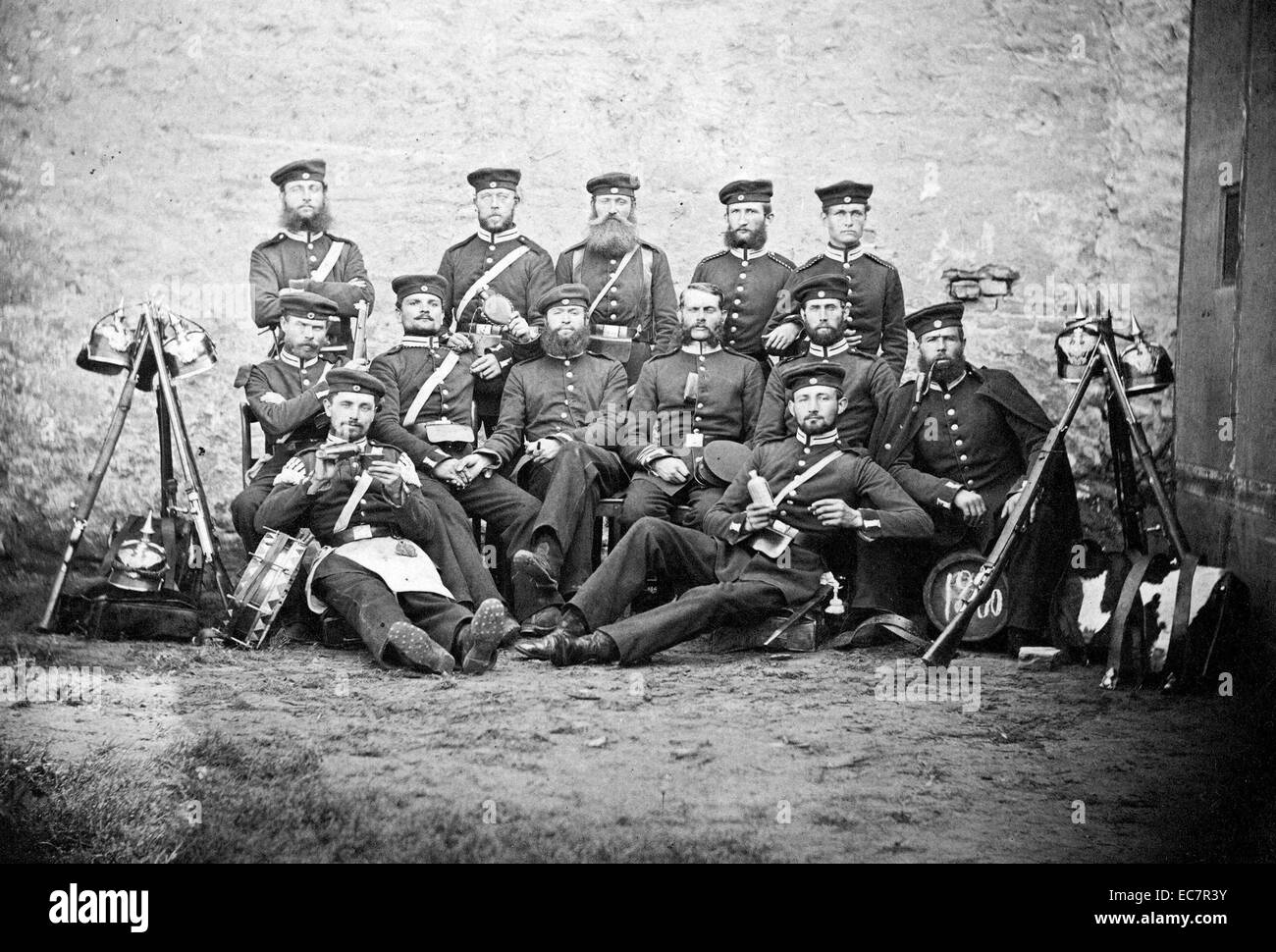 Soldats prussiens photographiés au cours de la guerre austro-prussienne de 1866. Banque D'Images