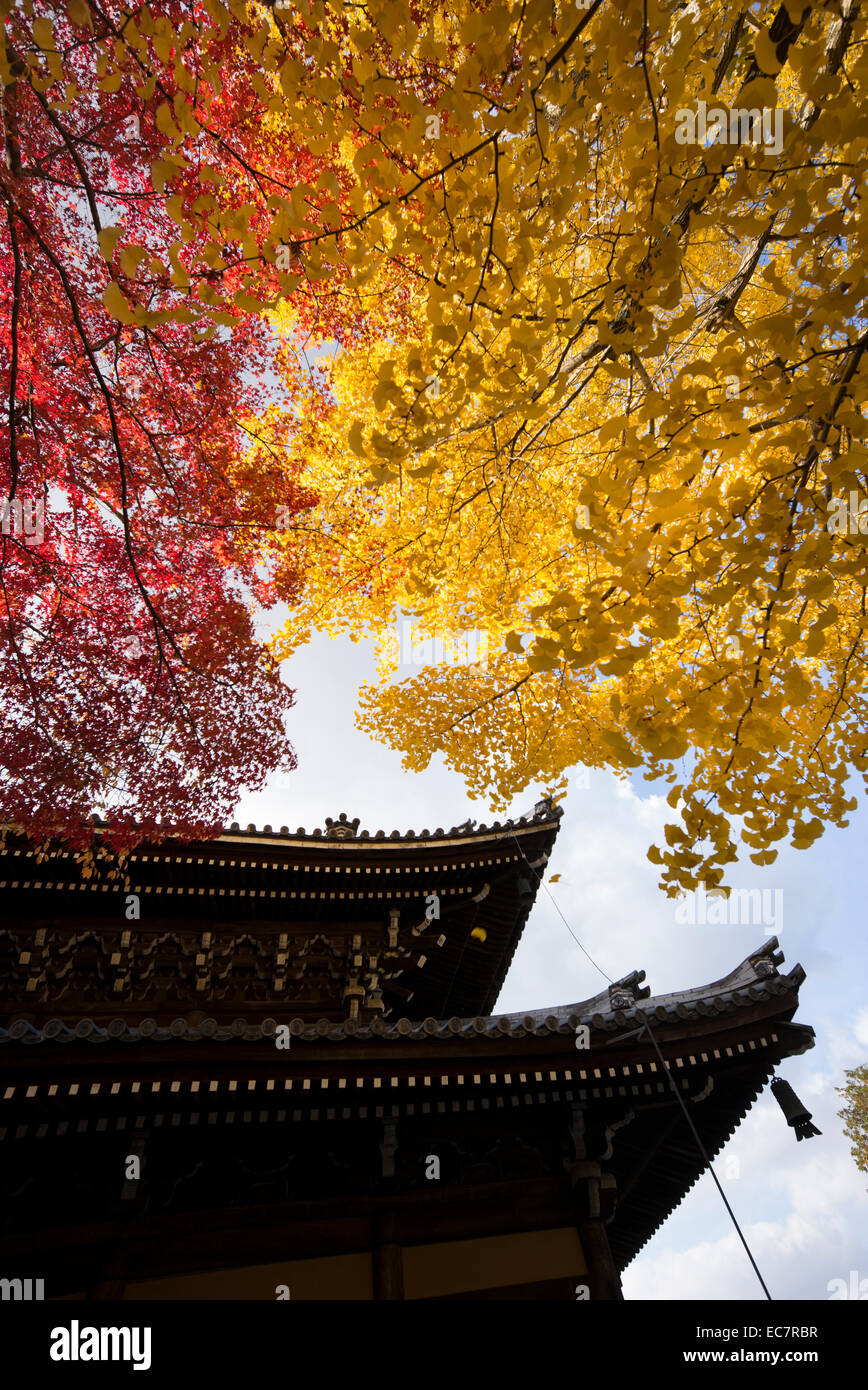Pagode japonaise en couleurs automnales, Kyoto, Japon. Banque D'Images