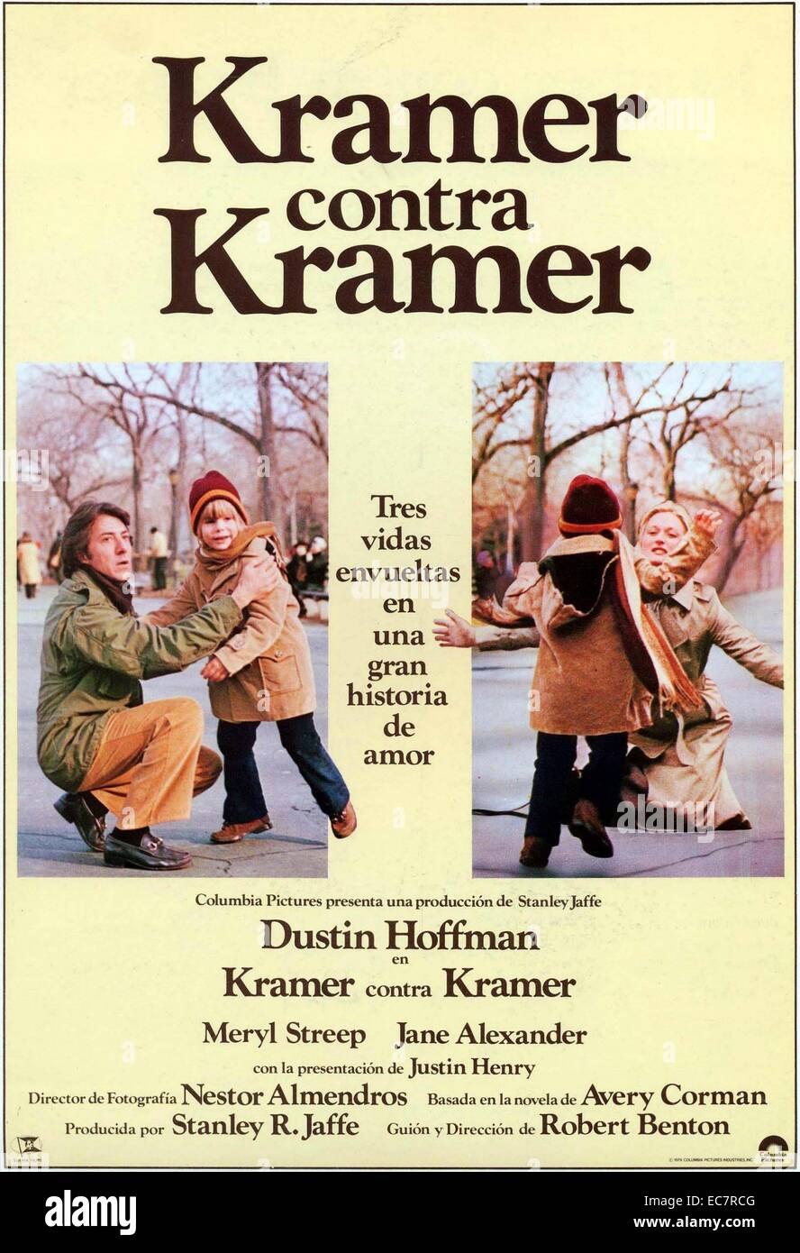 Kramer vs Kramer est un film américain de 1979 basé sur le roman d'Avery Corman. Réalisé par Robert Benton il raconte l'histoire de l'effet d'un divorce du couple sur les gens autour d'eux. Avec Dustin Hoffman et Meryl Streep. Banque D'Images