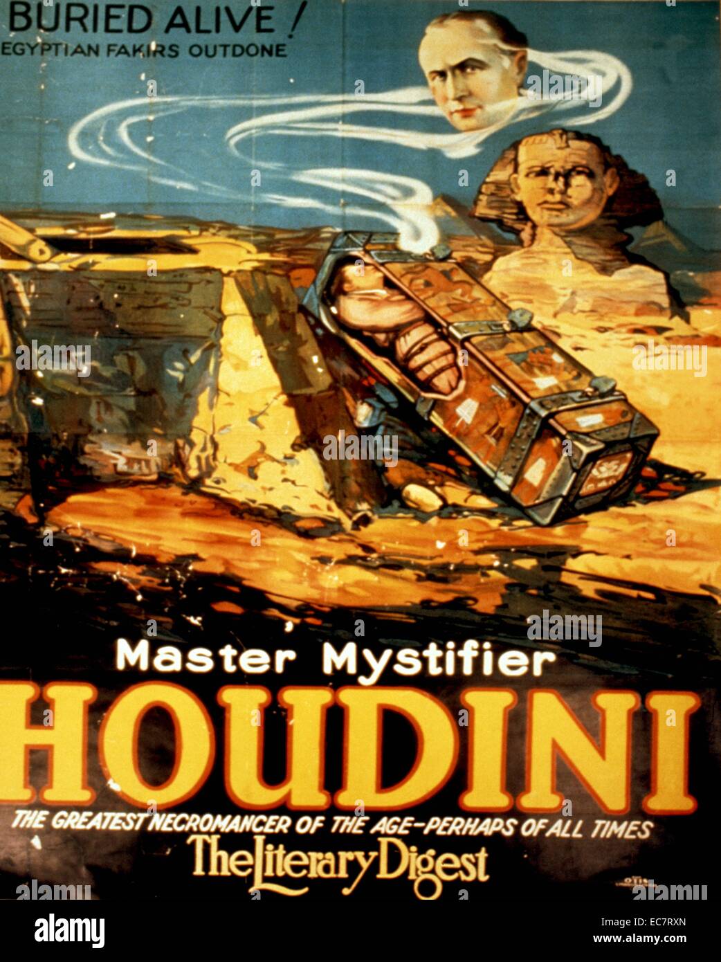 Affiche pour montrer par l'illusionniste et escapologist Harry Houdini, 1874-1926. Banque D'Images