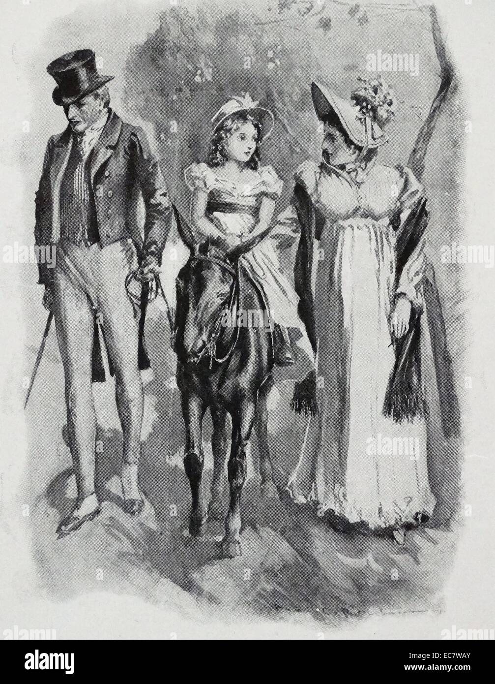 (Princesse) plus tard, la reine Victoria et sa mère prendre un âne pour une balade dans les jardins de Kensington 1828 Banque D'Images
