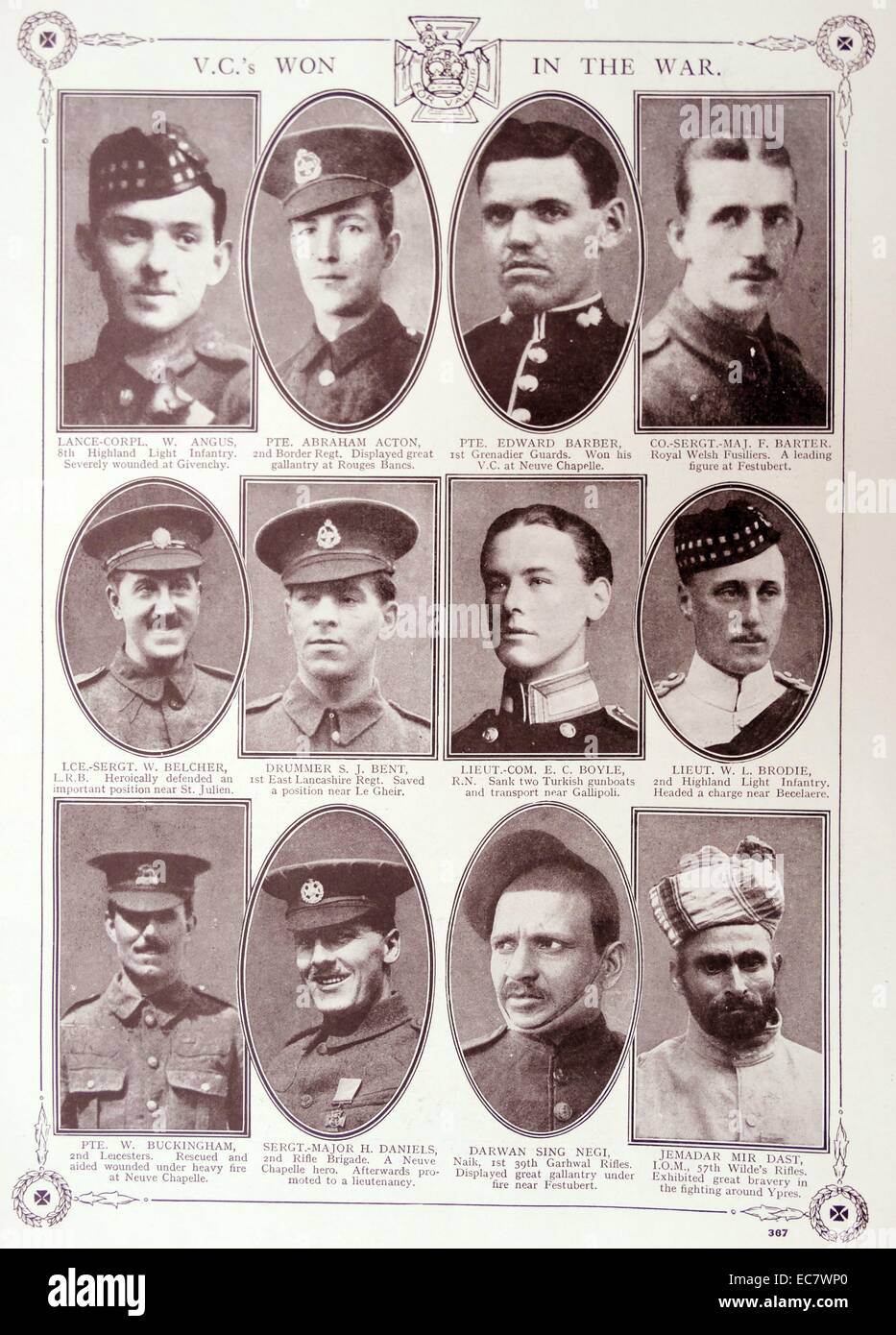 Article commémoratif célébrant Médaille de la Croix de Victoria lauréats des armées britanniques et indiens pendant la première guerre mondiale Banque D'Images